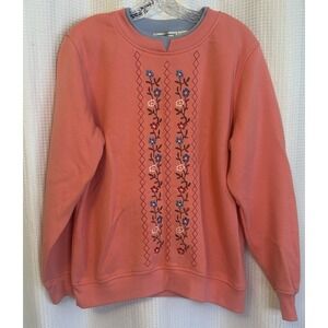 Grandmacore Pink Sweatshirt With Embroidered Flowers Size Large VTG Y2K 90s